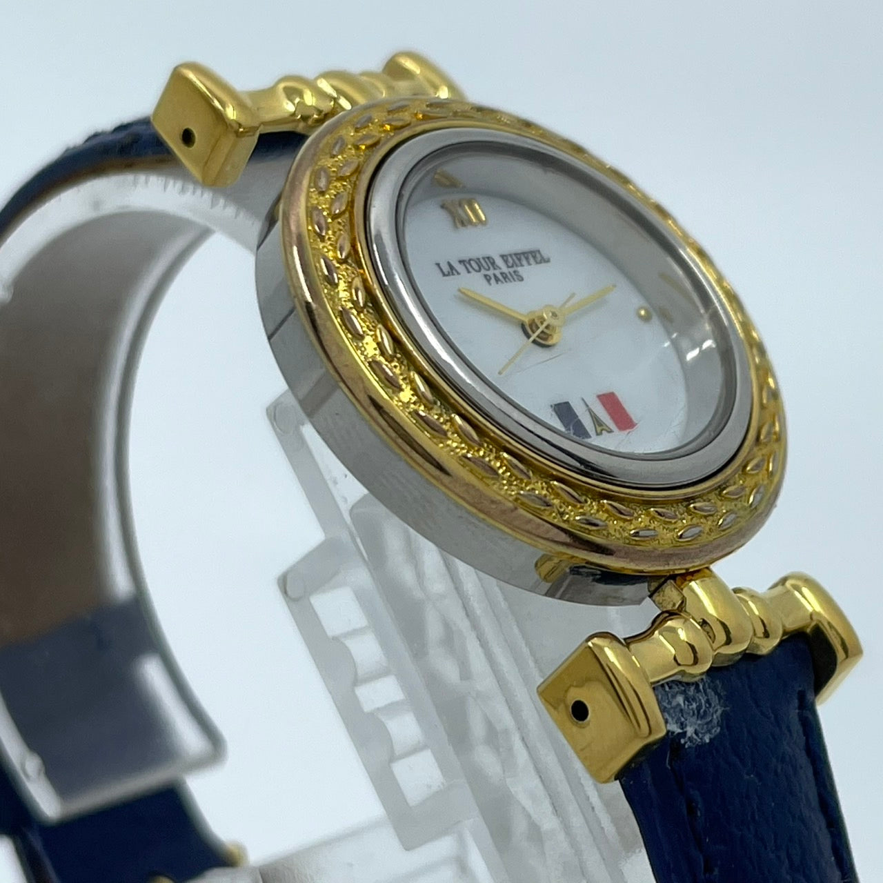 【電池交換済／稼働品】LA TOUR EIFFEL ラ・トゥール・エッフェル レディース 腕時計 ゴールド ブルーレザーベルト トリコロール ラウンド クオーツ アナログ エレガント クラシック ビンテージ ドレスウォッチ パリ フランス クリーニング済 G
