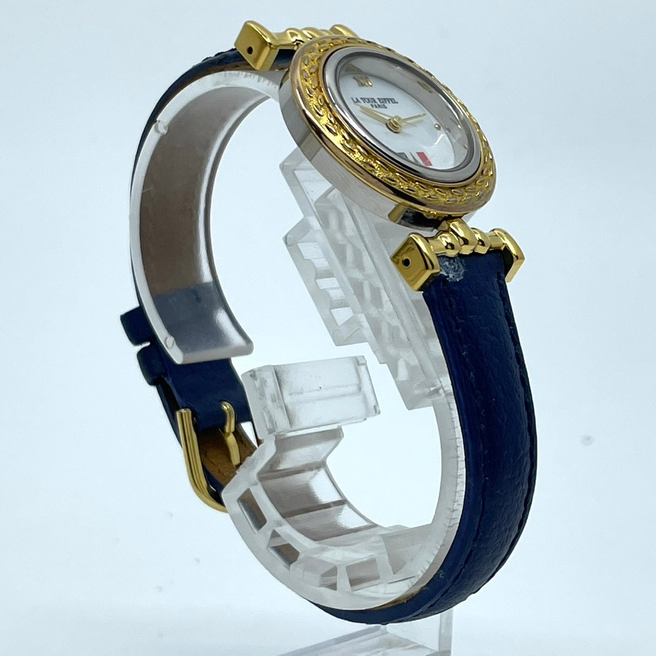 【電池交換済／稼働品】LA TOUR EIFFEL ラ・トゥール・エッフェル レディース 腕時計 ゴールド ブルーレザーベルト トリコロール ラウンド クオーツ アナログ エレガント クラシック ビンテージ ドレスウォッチ パリ フランス クリーニング済 G