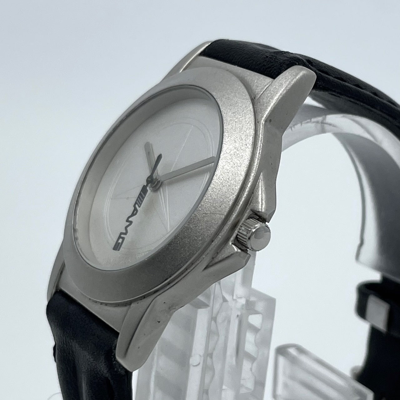 【電池交換済／稼働品】希少 メルセデスベンツ AMG 腕時計 YANASE ヤナセ ノベルティ ウォッチ シルバー ブラックレザー クオーツ アナログ スポーティ スリーポインテッドスター ロゴ メンズ レディース ユニセックス 非売品 箱付き G