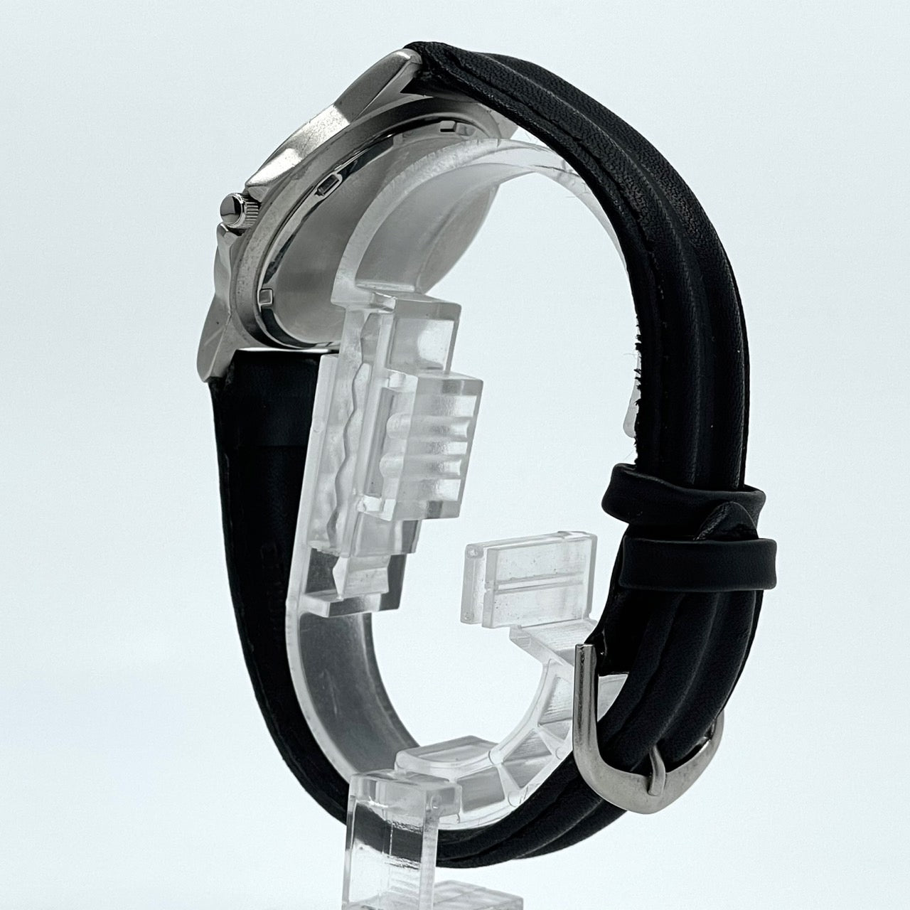 【電池交換済／稼働品】希少 メルセデスベンツ AMG 腕時計 YANASE ヤナセ ノベルティ ウォッチ シルバー ブラックレザー クオーツ アナログ スポーティ スリーポインテッドスター ロゴ メンズ レディース ユニセックス 非売品 箱付き G