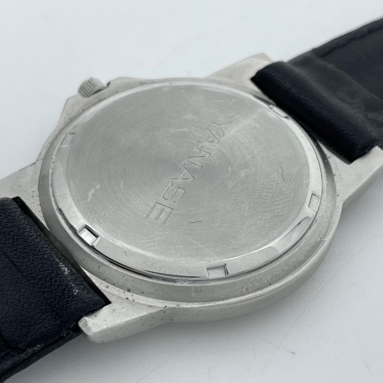 【電池交換済／稼働品】希少 メルセデスベンツ AMG 腕時計 YANASE ヤナセ ノベルティ ウォッチ シルバー ブラックレザー クオーツ アナログ スポーティ スリーポインテッドスター ロゴ メンズ レディース ユニセックス 非売品 箱付き G