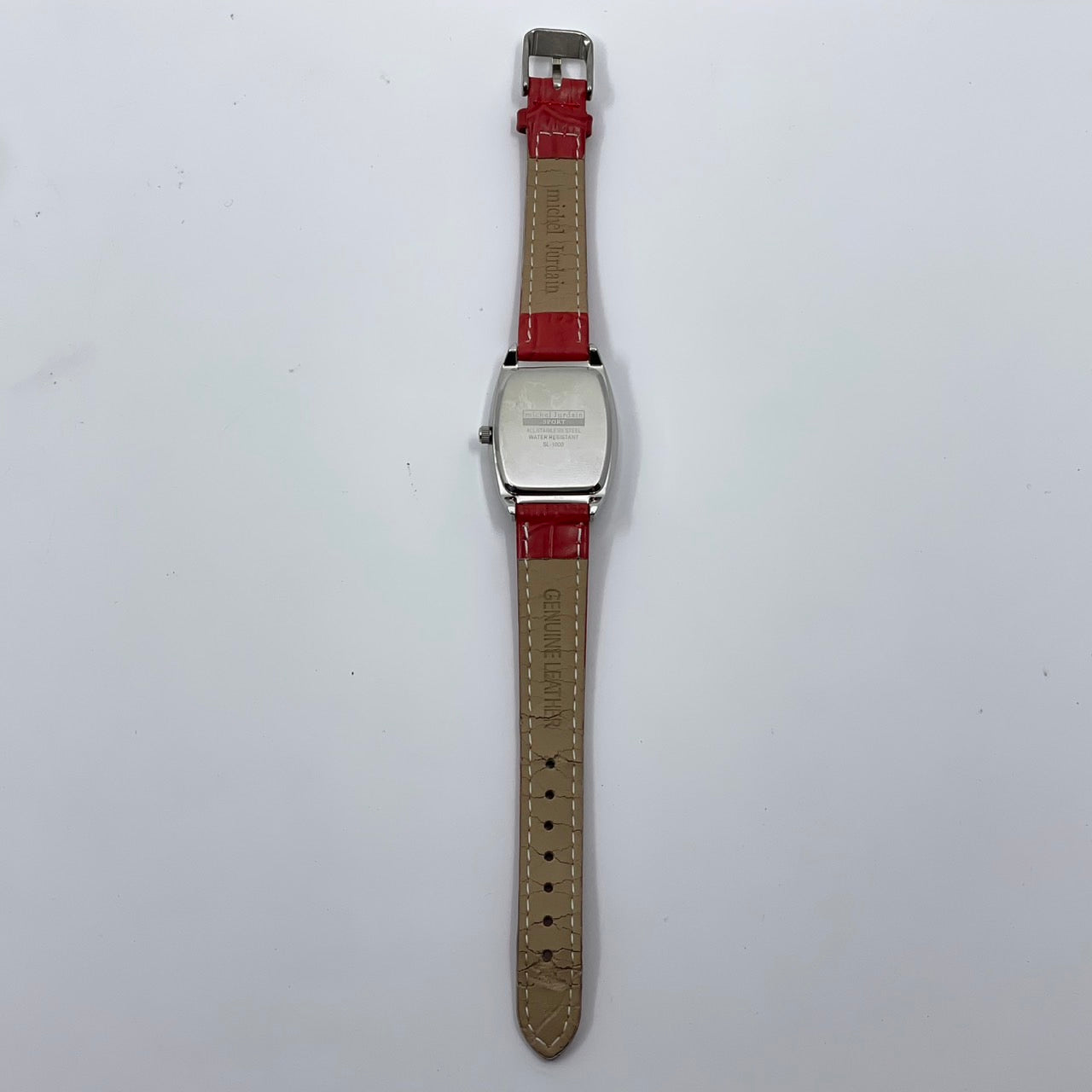 【電池交換済／稼働品】michel Jurdain SPORT ミッシェルジョルダン レディース 腕時計 ダイヤモンド SL-1000 トノー型 カラフルインデックス ポップデザイン レッドレザーベルト クオーツ アナログ エレガント 個性的 箱付き G