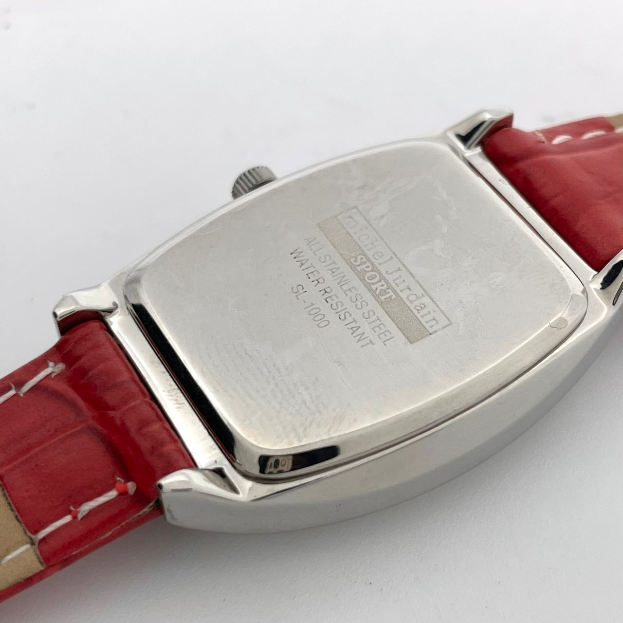 【電池交換済／稼働品】michel Jurdain SPORT ミッシェルジョルダン レディース 腕時計 ダイヤモンド SL-1000 トノー型 カラフルインデックス ポップデザイン レッドレザーベルト クオーツ アナログ エレガント 個性的 箱付き G