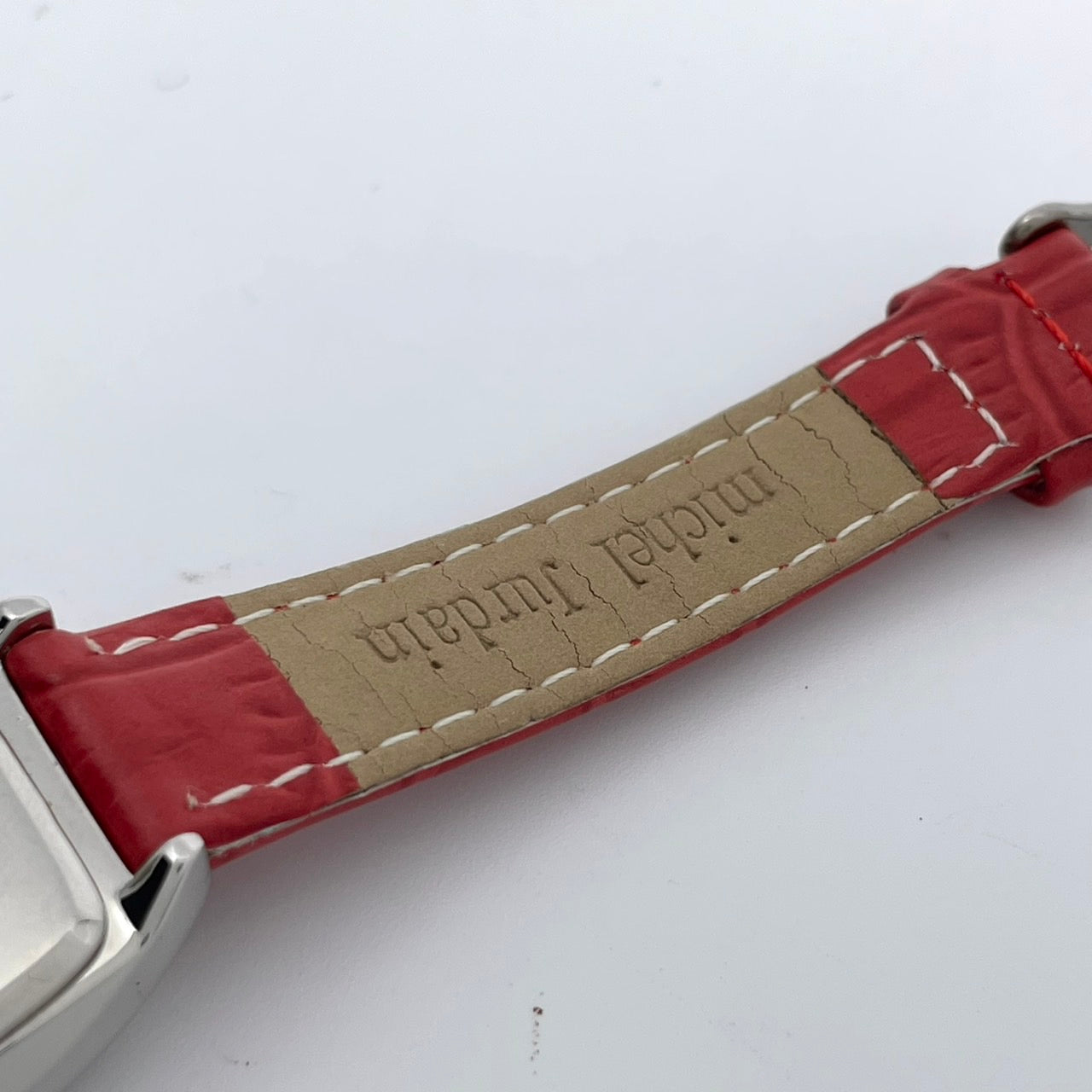 【電池交換済／稼働品】michel Jurdain SPORT ミッシェルジョルダン レディース 腕時計 ダイヤモンド SL-1000 トノー型 カラフルインデックス ポップデザイン レッドレザーベルト クオーツ アナログ エレガント 個性的 箱付き G