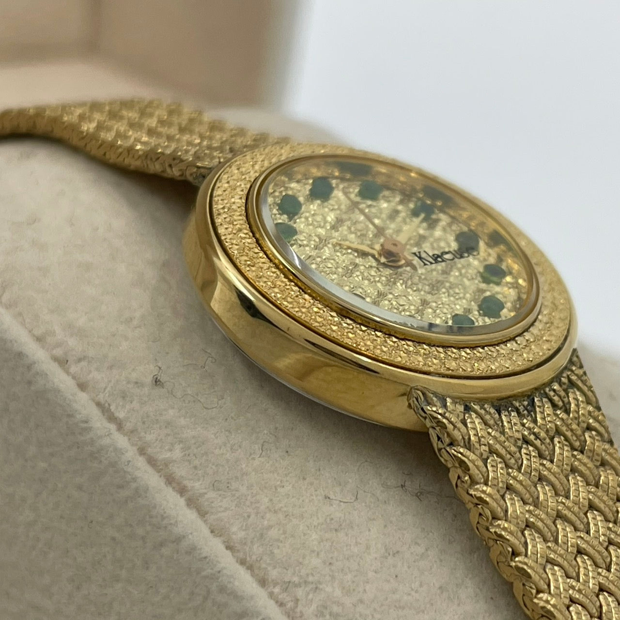 【電池交換済】Klaeuse クラウゼ レディース 腕時計 NM-1000 ゴールド メッシュベルト ドレスウォッチ エレガント ゴージャス 宝石インデックス ビンテージ クラシック スイス製ムーブメント クオーツ 箱付 G4