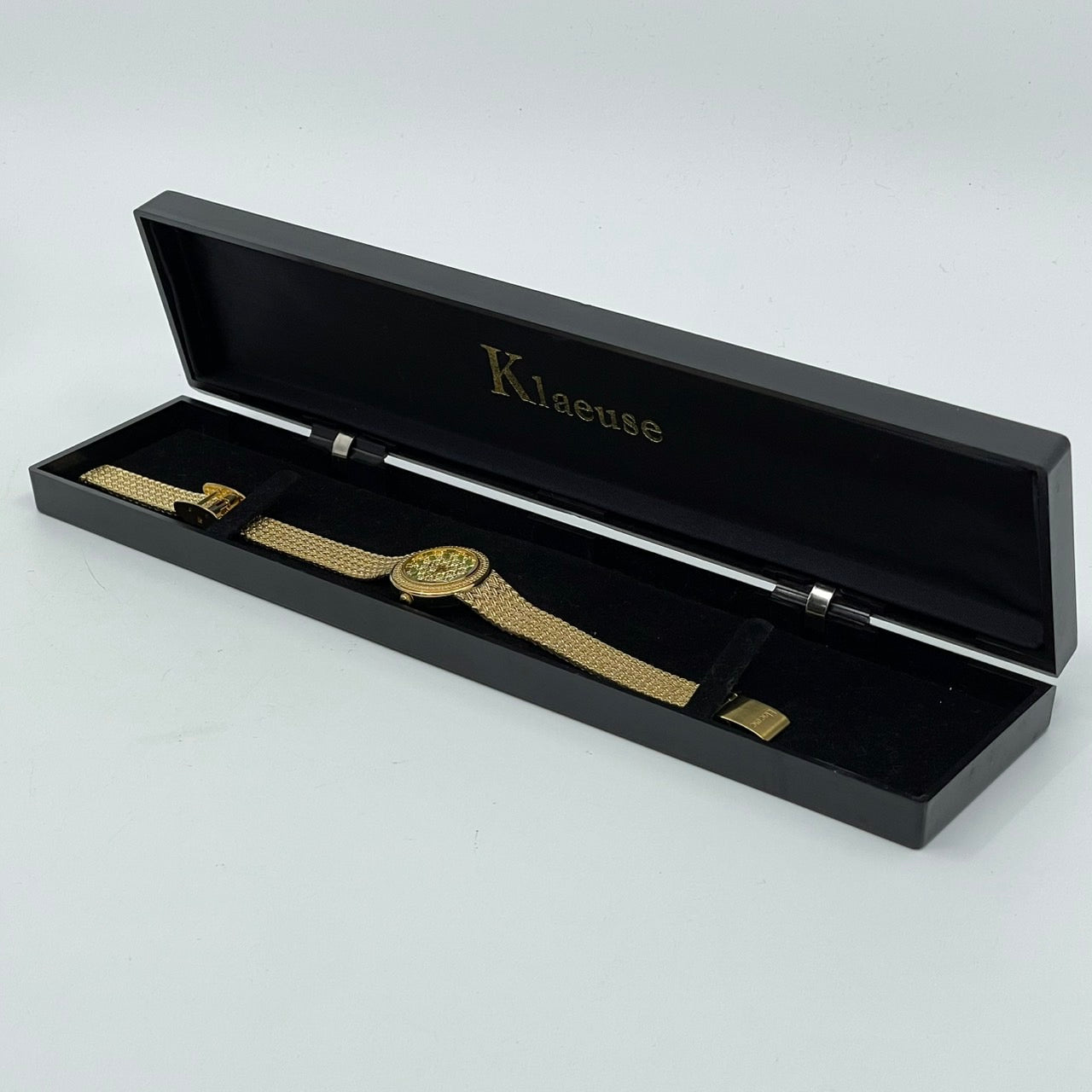 【電池交換済】Klaeuse クラウゼ レディース 腕時計 NM-1000 ゴールド メッシュベルト ドレスウォッチ エレガント ゴージャス 宝石インデックス ビンテージ クラシック スイス製ムーブメント クオーツ 箱付 G4