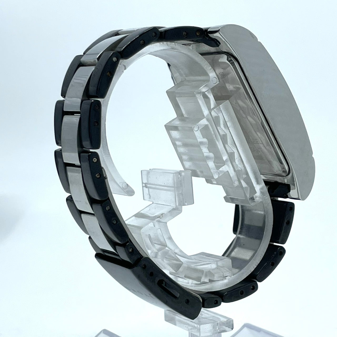 【電池交換済／稼働品】BVONO ボーノ ITALY メンズ 腕時計 クロノグラフ B-5530 スクエア シルバー ブラック コンビベルト クオーツ アナログ 多機能 モダンデザイン スタイリッシュ エレガント ビジネス ドレスウォッチ クリーニング済 G