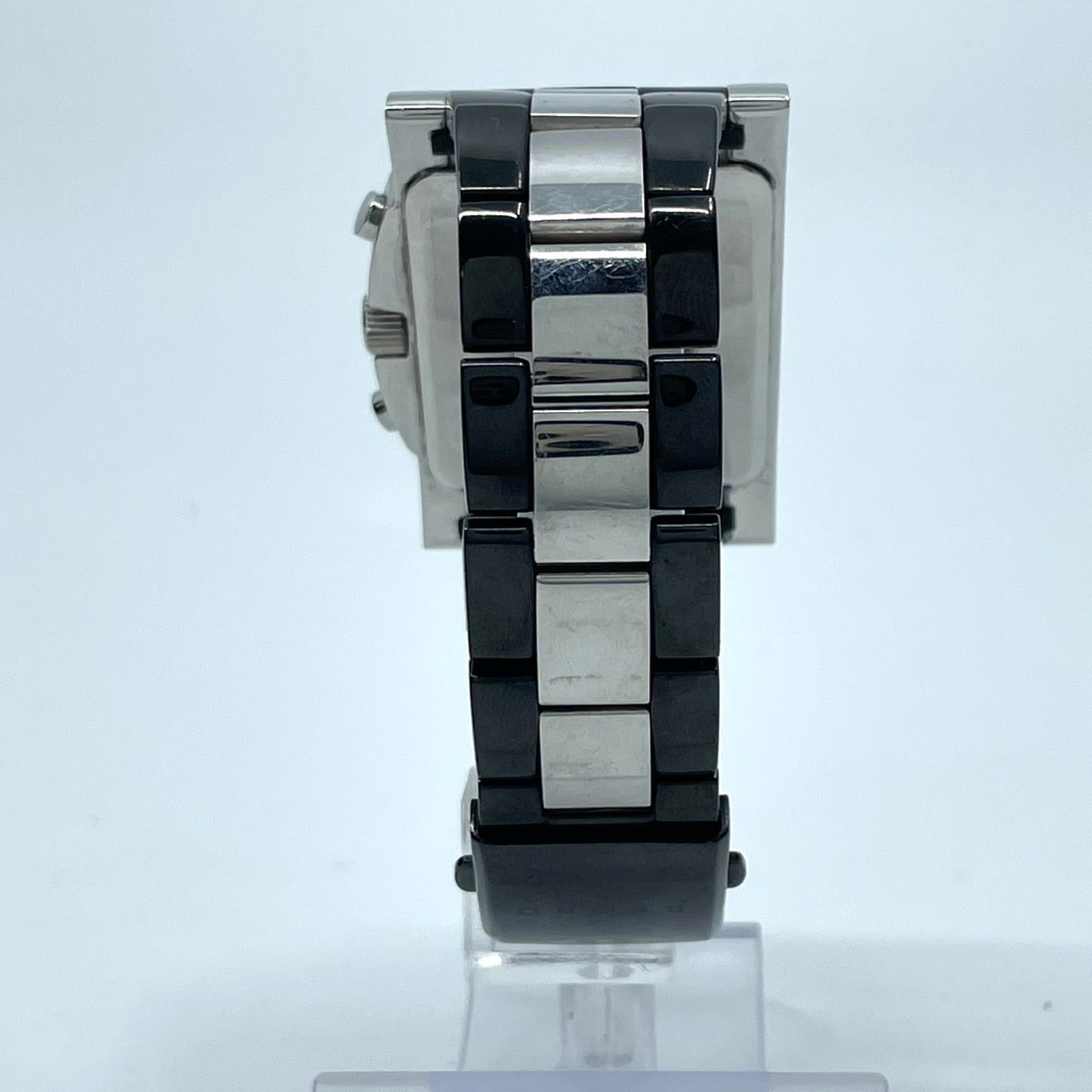 【電池交換済／稼働品】BVONO ボーノ ITALY メンズ 腕時計 クロノグラフ B-5530 スクエア シルバー ブラック コンビベルト クオーツ アナログ 多機能 モダンデザイン スタイリッシュ エレガント ビジネス ドレスウォッチ クリーニング済 G