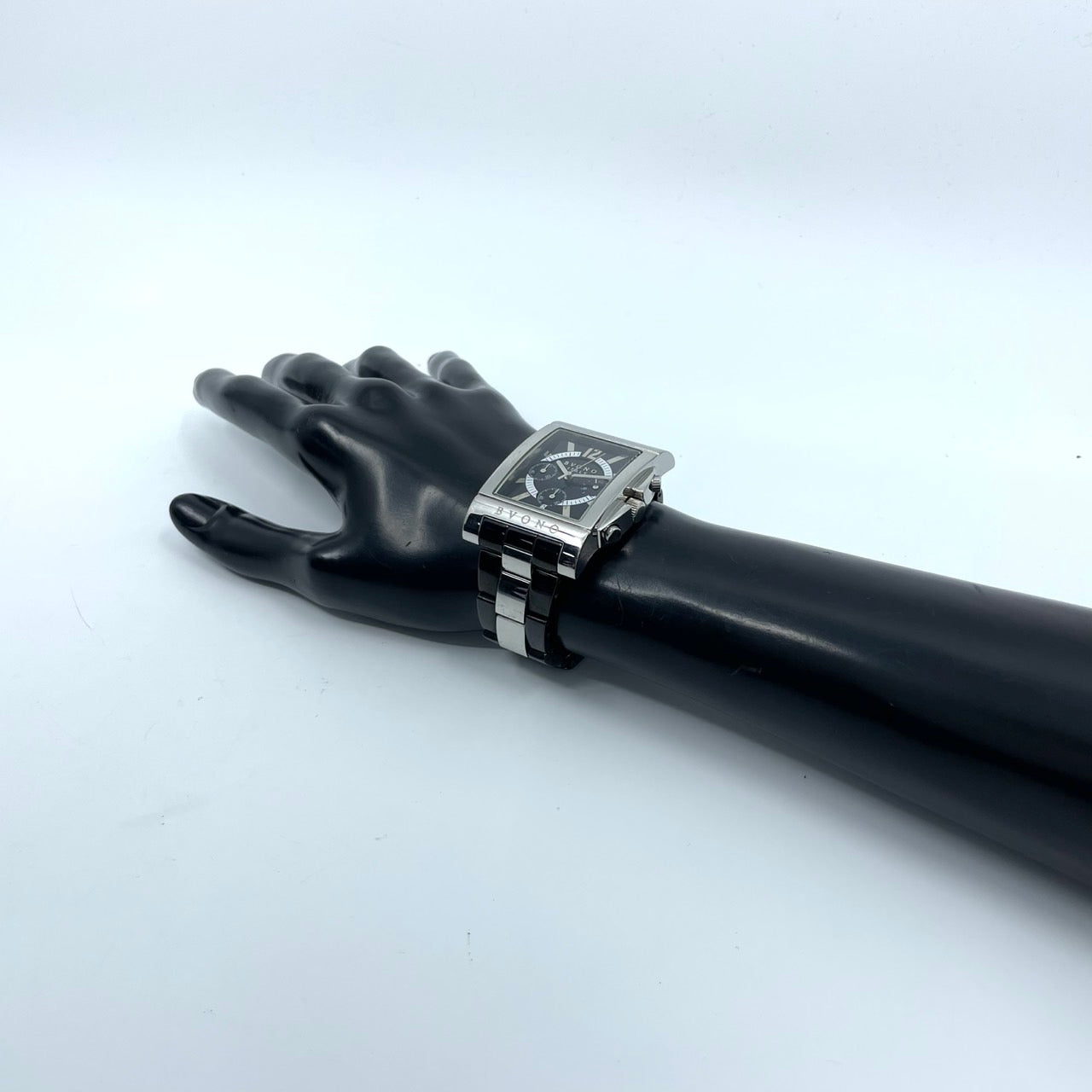 【電池交換済／稼働品】BVONO ボーノ ITALY メンズ 腕時計 クロノグラフ B-5530 スクエア シルバー ブラック コンビベルト クオーツ アナログ 多機能 モダンデザイン スタイリッシュ エレガント ビジネス ドレスウォッチ クリーニング済 G