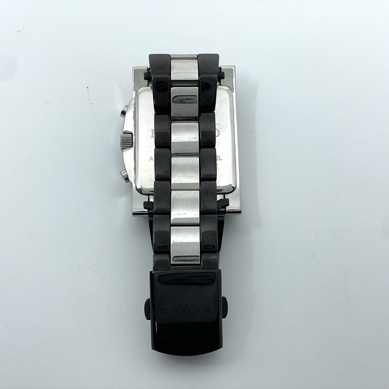 【電池交換済／稼働品】BVONO ボーノ ITALY メンズ 腕時計 クロノグラフ B-5530 スクエア シルバー ブラック コンビベルト クオーツ アナログ 多機能 モダンデザイン スタイリッシュ エレガント ビジネス ドレスウォッチ クリーニング済 G