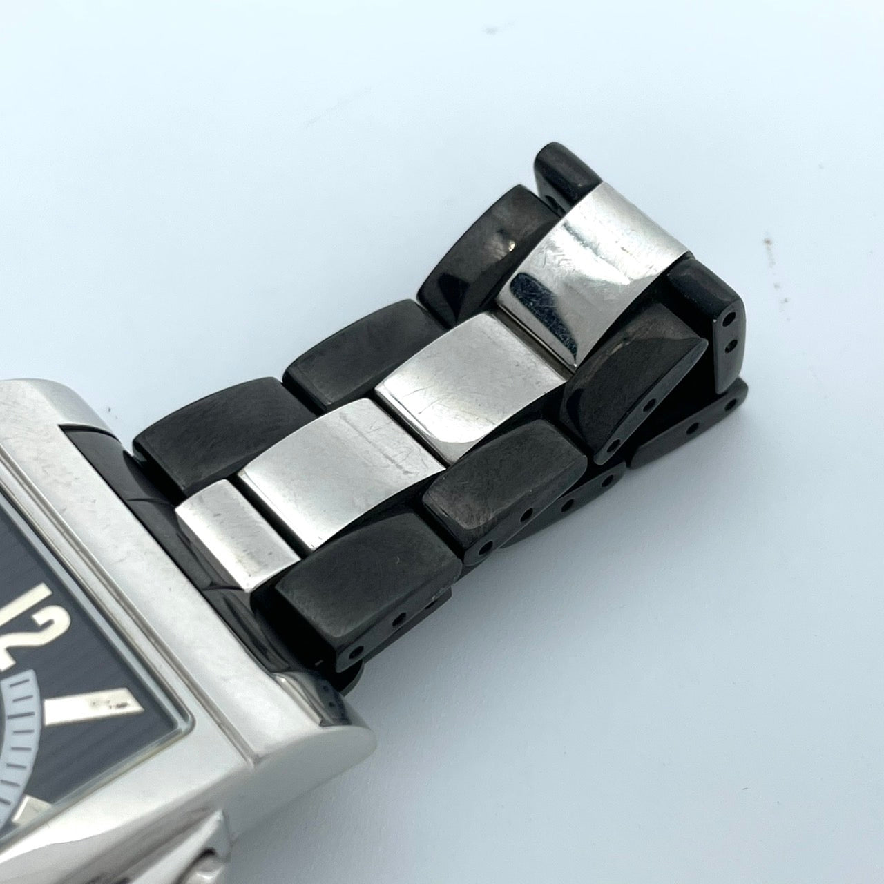 【電池交換済／稼働品】BVONO ボーノ ITALY メンズ 腕時計 クロノグラフ B-5530 スクエア シルバー ブラック コンビベルト クオーツ アナログ 多機能 モダンデザイン スタイリッシュ エレガント ビジネス ドレスウォッチ クリーニング済 G