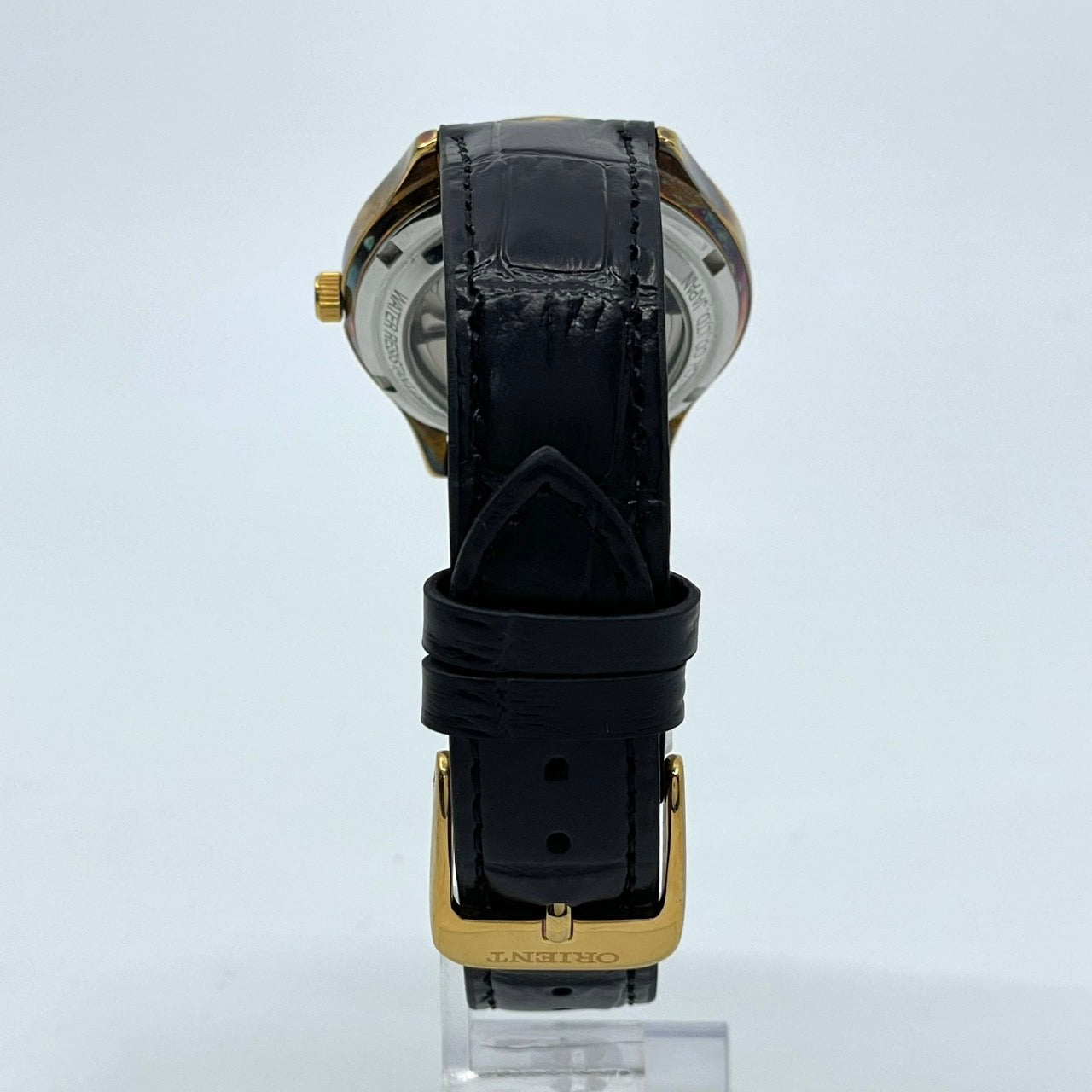 希少 稼働品 ORIENT オリエント メンズ 腕時計 自動巻き 21石 デイデイト ネイビー文字盤 ゴールド ローマンインデックス 裏スケ クラシック エレガント ドレスウォッチ ビジネス 高級感 クリーニング済み ヴィンテージ ベルト交換済 G