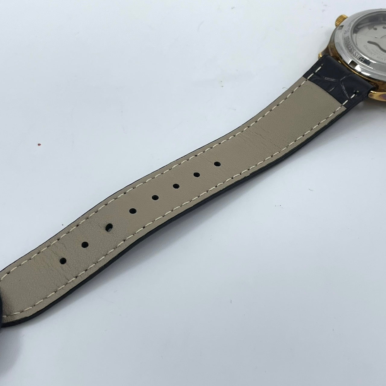 希少 稼働品 ORIENT オリエント メンズ 腕時計 自動巻き 21石 デイデイト ネイビー文字盤 ゴールド ローマンインデックス 裏スケ クラシック エレガント ドレスウォッチ ビジネス 高級感 クリーニング済み ヴィンテージ ベルト交換済 G