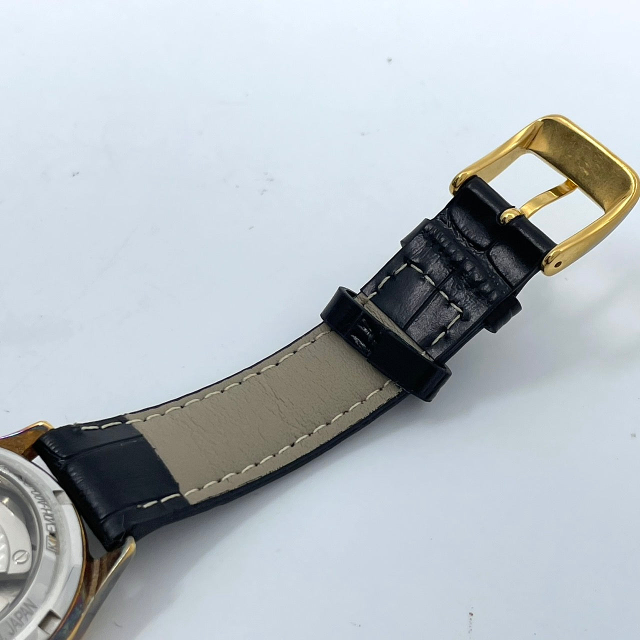 希少 稼働品 ORIENT オリエント メンズ 腕時計 自動巻き 21石 デイデイト ネイビー文字盤 ゴールド ローマンインデックス 裏スケ クラシック エレガント ドレスウォッチ ビジネス 高級感 クリーニング済み ヴィンテージ ベルト交換済 G