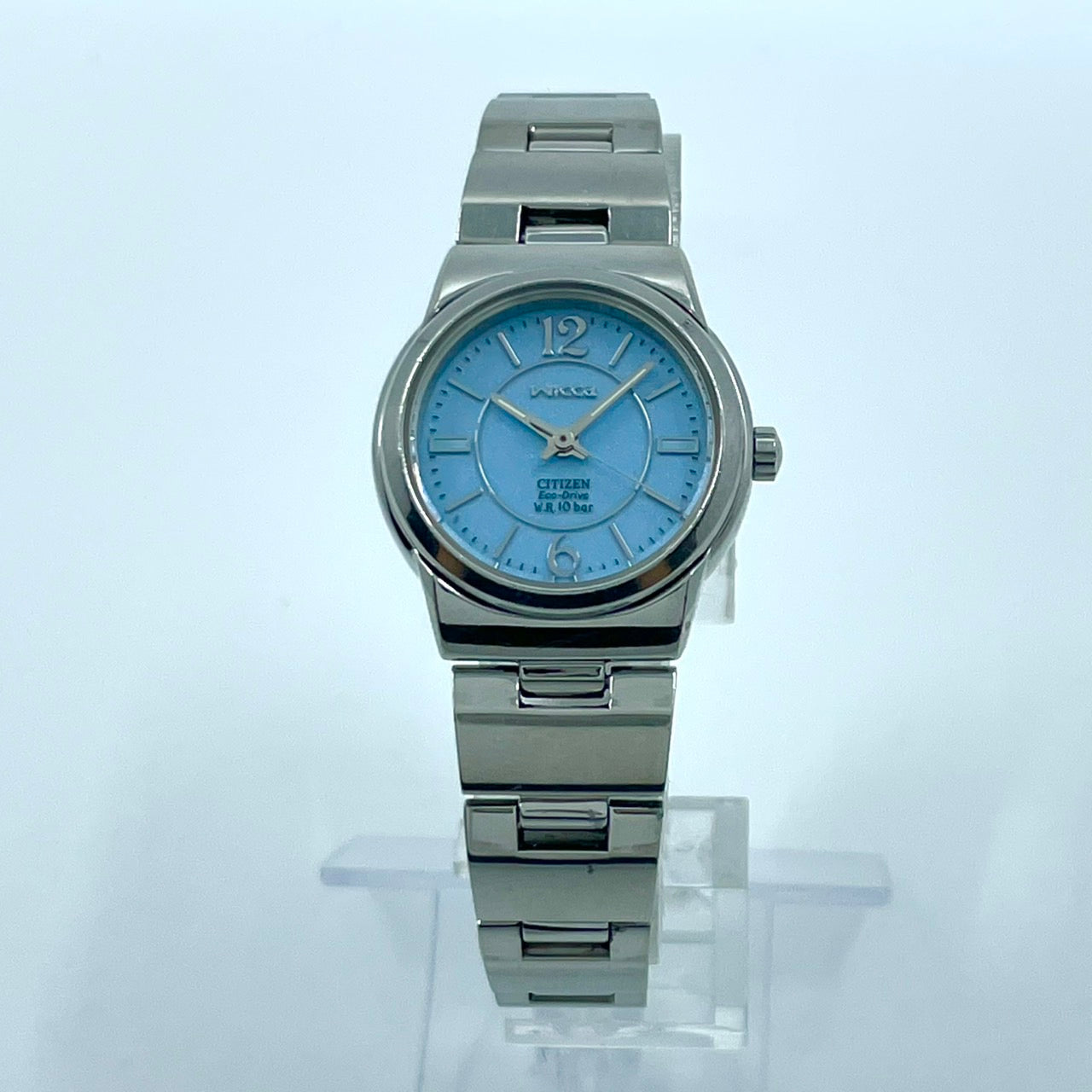 【稼働品】CITIZEN wicca シチズン ウィッカ レディース 腕時計 エコドライブ ソーラー E031-S039347 水色 ブルー文字盤 シルバー アナログ シンプルデザイン カジュアルウォッチ 10気圧防水 人気モデル クリーニング済み G4