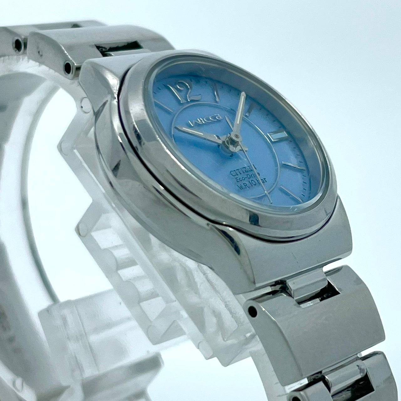 【稼働品】CITIZEN wicca シチズン ウィッカ レディース 腕時計 エコドライブ ソーラー E031-S039347 水色 ブルー文字盤 シルバー アナログ シンプルデザイン カジュアルウォッチ 10気圧防水 人気モデル クリーニング済み G4