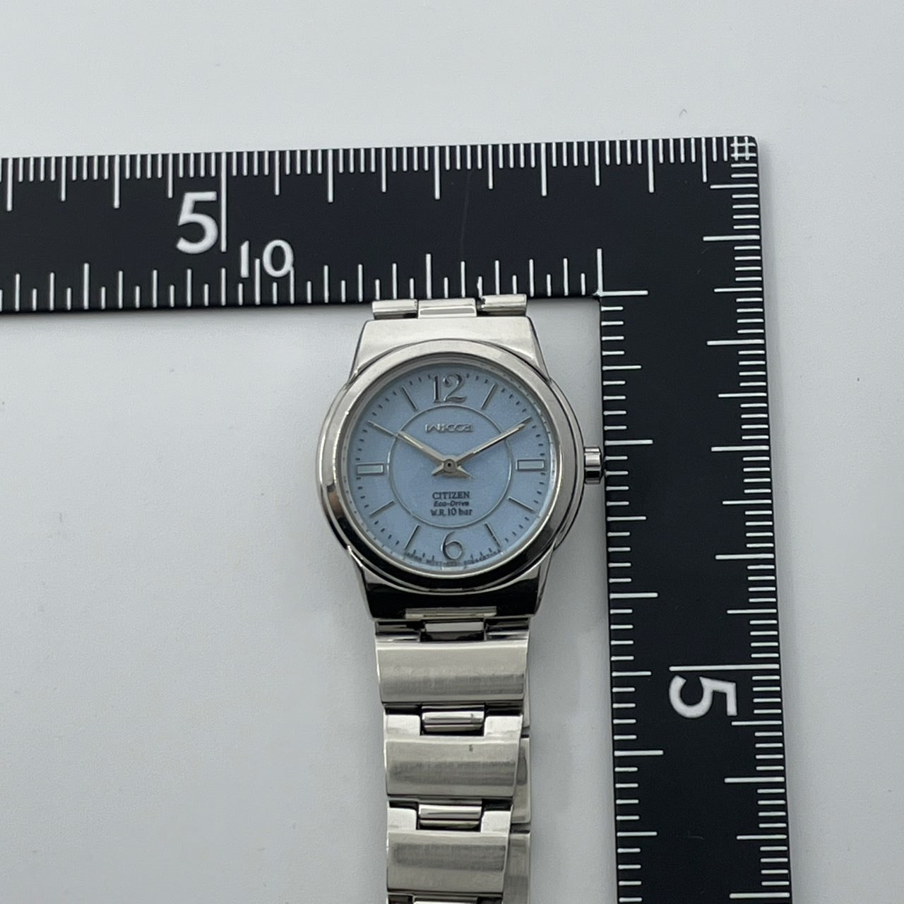 【稼働品】CITIZEN wicca シチズン ウィッカ レディース 腕時計 エコドライブ ソーラー E031-S039347 水色 ブルー文字盤 シルバー アナログ シンプルデザイン カジュアルウォッチ 10気圧防水 人気モデル クリーニング済み G4