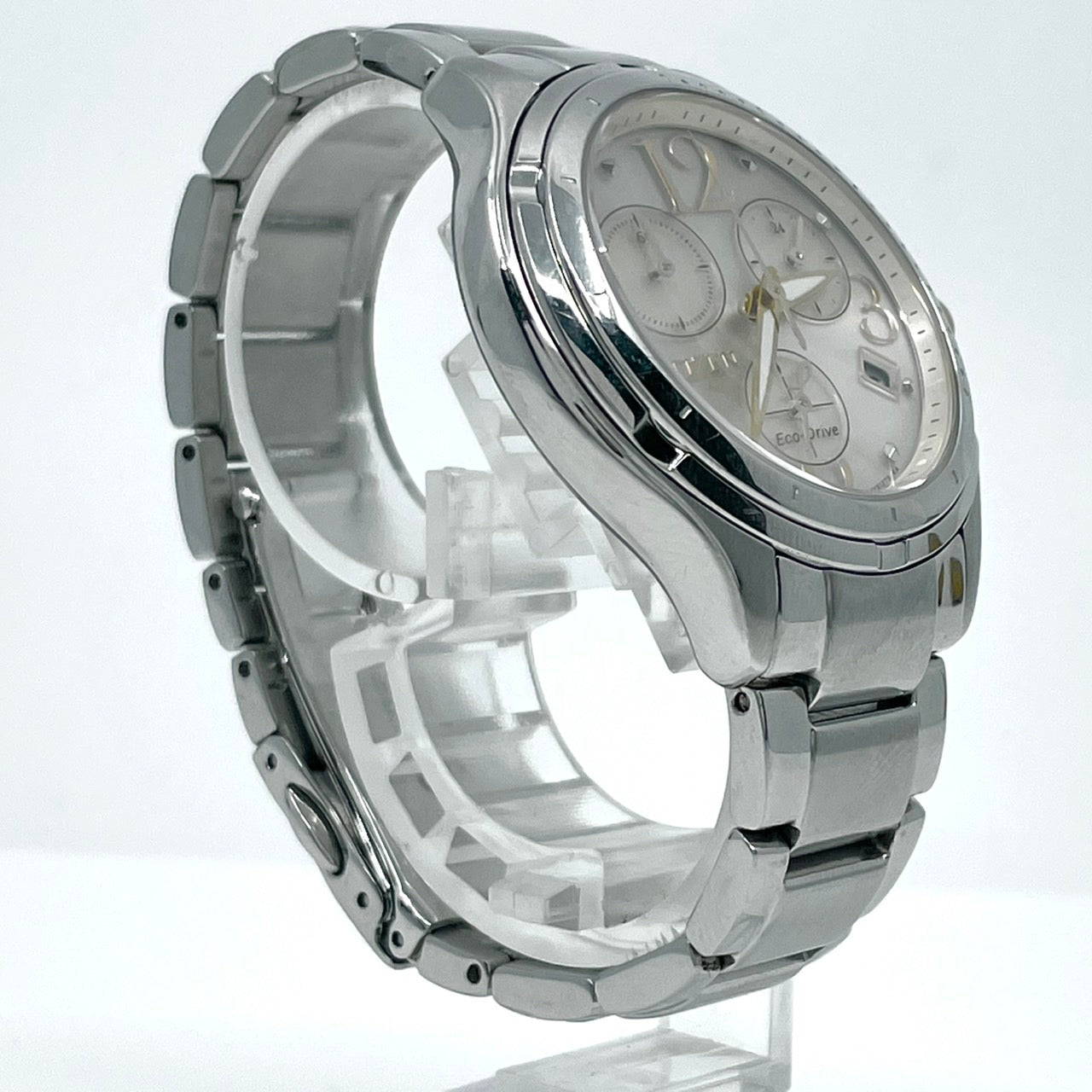 【稼働品】CITIZEN シチズン レディース 腕時計 エコドライブ クロノグラフ H504-S091721 ソーラー シルバー 多機能 デイト表示 サファイアガラス エレガント ビジネス スタイリッシュ 人気モデル クリーニング済み G6