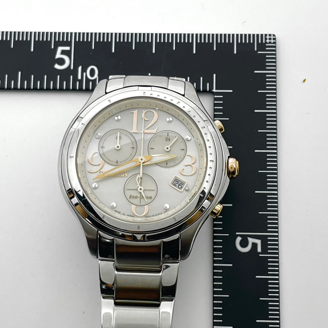 【稼働品】CITIZEN シチズン レディース 腕時計 エコドライブ クロノグラフ H504-S091721 ソーラー シルバー 多機能 デイト表示 サファイアガラス エレガント ビジネス スタイリッシュ 人気モデル クリーニング済み G6