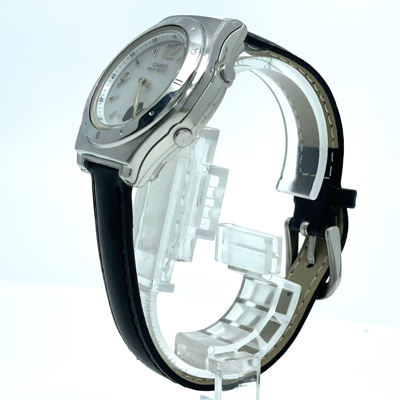 【新品ベルト（社外品）／稼働品】CASIO wave ceptor カシオ ウェーブセプター レディース 腕時計 LWA-M141 電波ソーラー アナデジ シルバー ブラックレザー ラウンド クラシック ビジネス カジュアル 多機能 クリーニング済み G6