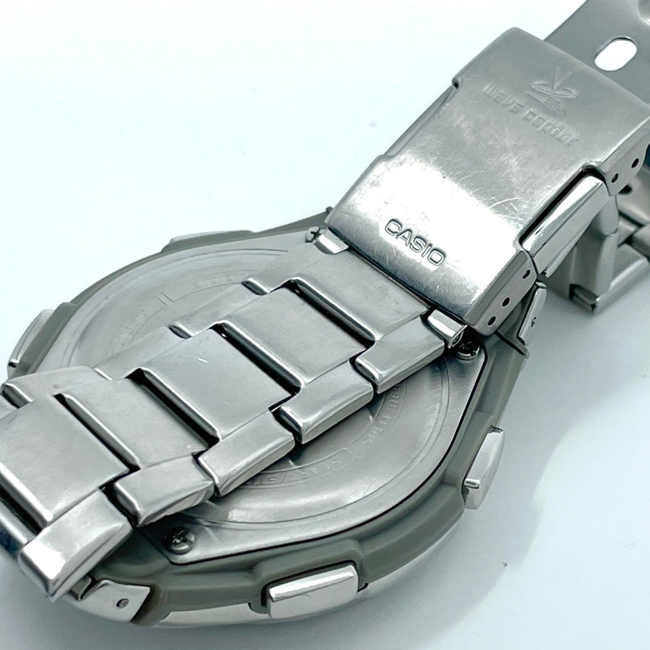 【稼働品】CASIO wave ceptor カシオ ウェーブセプター メンズ 腕時計 WVQ-M410 電波ソーラー クロノグラフ ネイビー シルバー 多機能 ワールドタイム MULTI BAND 6 ビジネス カジュアル アナログ クリーニング済 G6