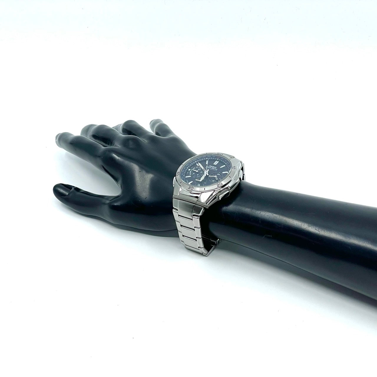 【稼働品】CASIO wave ceptor カシオ ウェーブセプター メンズ 腕時計 WVQ-M410 電波ソーラー クロノグラフ ネイビー シルバー 多機能 ワールドタイム MULTI BAND 6 ビジネス カジュアル アナログ クリーニング済 G6