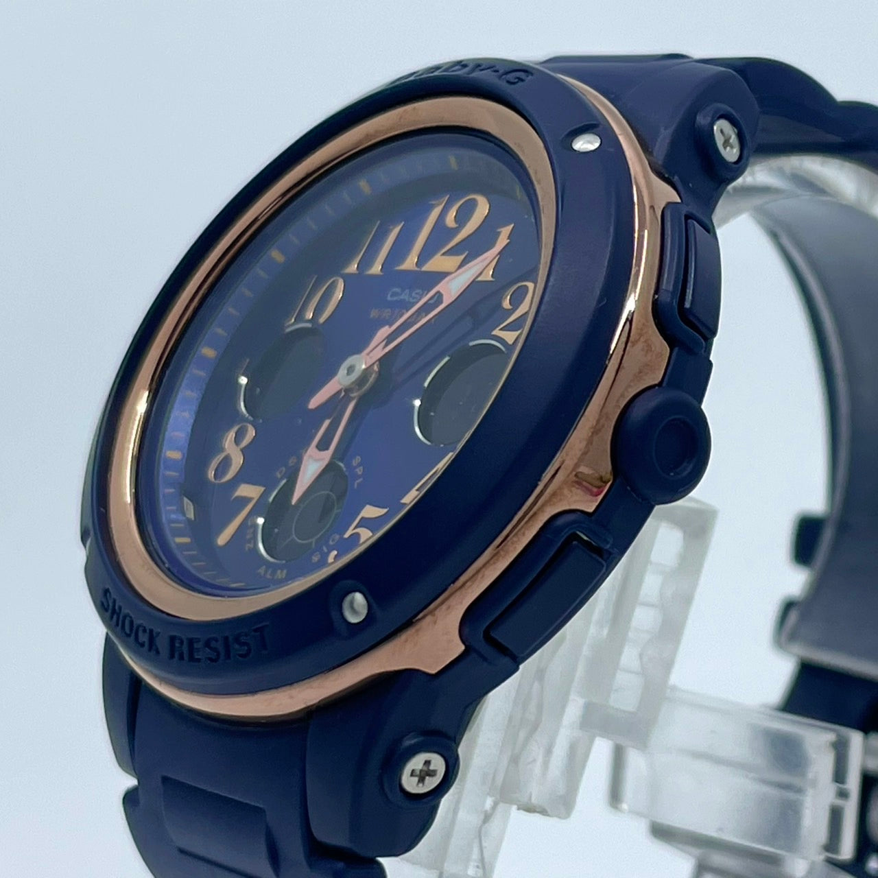 【電池交換済／稼働品】CASIO Baby-G カシオ ベビーG レディース 腕時計 BGA-150PG ネイビー ローズゴールド アナデジ 耐衝撃構造 10気圧防水 ワールドタイム アラーム ストップウォッチ カジュアル スポーティ クリーニング済 G6