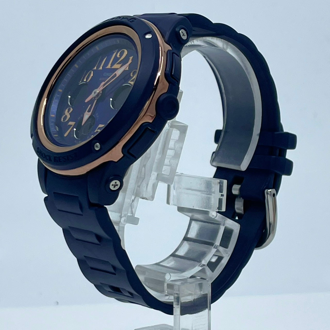 【電池交換済／稼働品】CASIO Baby-G カシオ ベビーG レディース 腕時計 BGA-150PG ネイビー ローズゴールド アナデジ 耐衝撃構造 10気圧防水 ワールドタイム アラーム ストップウォッチ カジュアル スポーティ クリーニング済 G6
