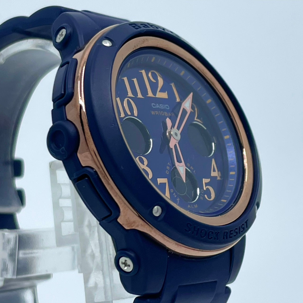 【電池交換済／稼働品】CASIO Baby-G カシオ ベビーG レディース 腕時計 BGA-150PG ネイビー ローズゴールド アナデジ 耐衝撃構造 10気圧防水 ワールドタイム アラーム ストップウォッチ カジュアル スポーティ クリーニング済 G6