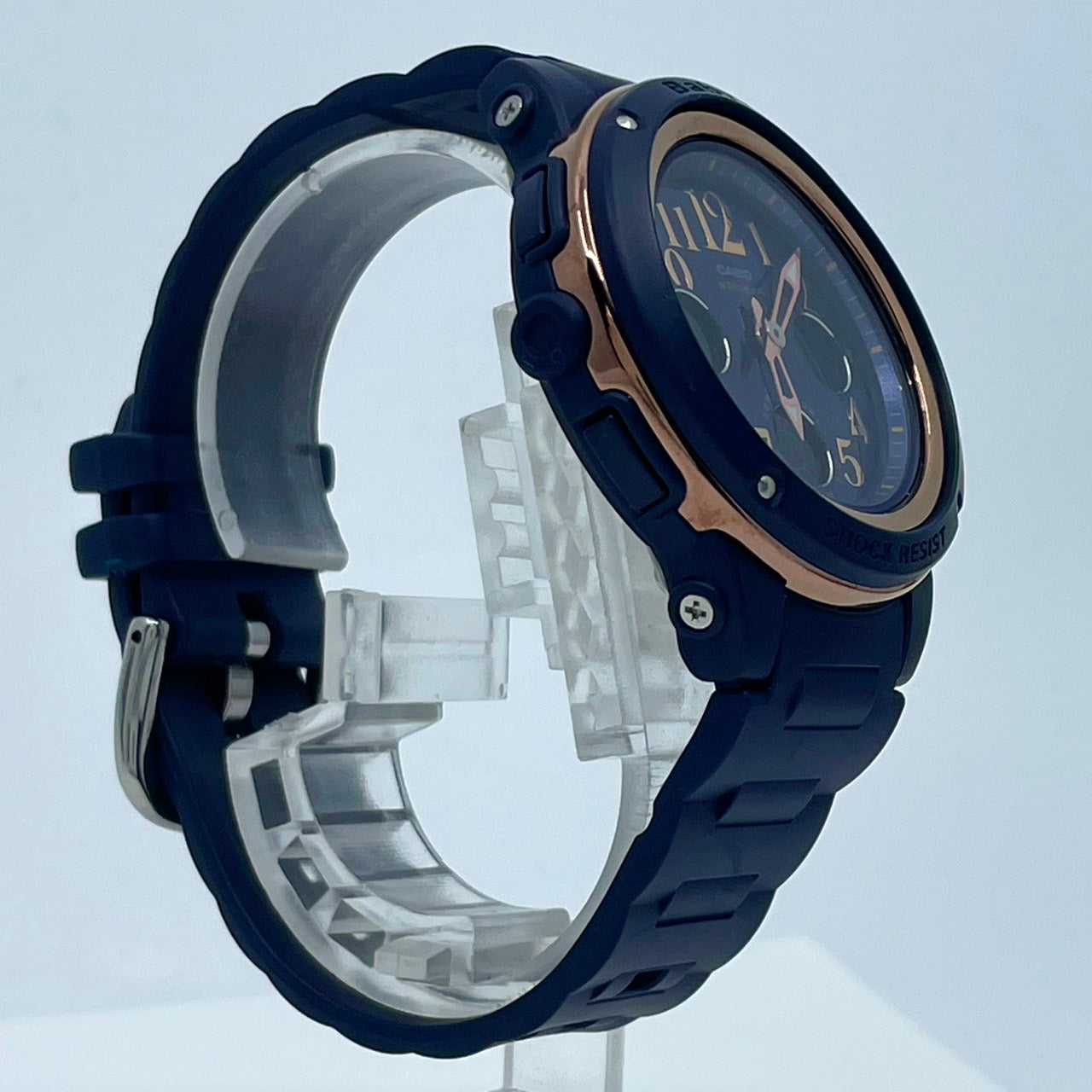【電池交換済／稼働品】CASIO Baby-G カシオ ベビーG レディース 腕時計 BGA-150PG ネイビー ローズゴールド アナデジ 耐衝撃構造 10気圧防水 ワールドタイム アラーム ストップウォッチ カジュアル スポーティ クリーニング済 G6