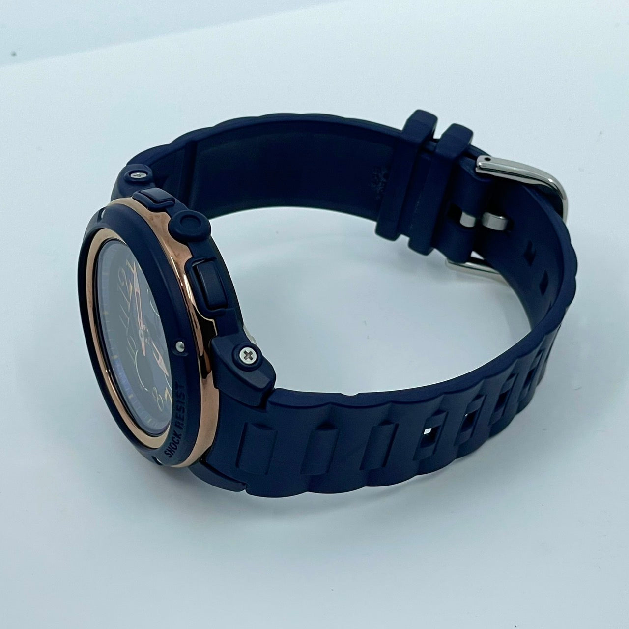 【電池交換済／稼働品】CASIO Baby-G カシオ ベビーG レディース 腕時計 BGA-150PG ネイビー ローズゴールド アナデジ 耐衝撃構造 10気圧防水 ワールドタイム アラーム ストップウォッチ カジュアル スポーティ クリーニング済 G6