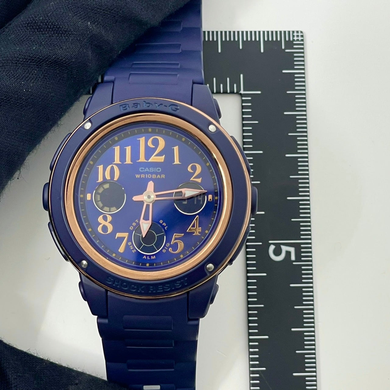 【電池交換済／稼働品】CASIO Baby-G カシオ ベビーG レディース 腕時計 BGA-150PG ネイビー ローズゴールド アナデジ 耐衝撃構造 10気圧防水 ワールドタイム アラーム ストップウォッチ カジュアル スポーティ クリーニング済 G6