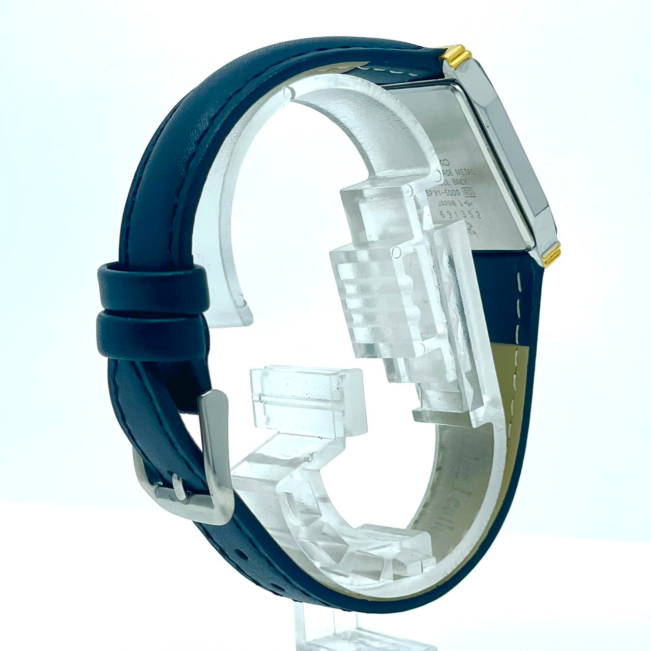 【極美品/新品ベルト/電池交換済/稼働品】SEIKO セイコー メンズ 腕時計 5P31-5000 スクエア ゴールド文字盤 シルバー クオーツ アナログ ビンテージ クラシック ドレスウォッチ エレガント ビジネス シンプル クリーニング済 G6