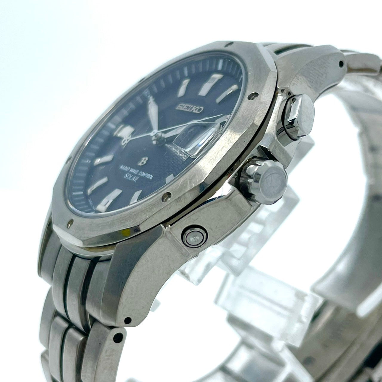 【稼働品】SEIKO BRIGHTZ セイコー ブライツ メンズ 腕時計 7B22-0AC0 電波ソーラー チタン ネイビー文字盤 シルバー 軽量 多機能 デイト ビジネス スタイリッシュ アナログ パーペチュアルカレンダー ワールドタイム 10気圧防水 G6