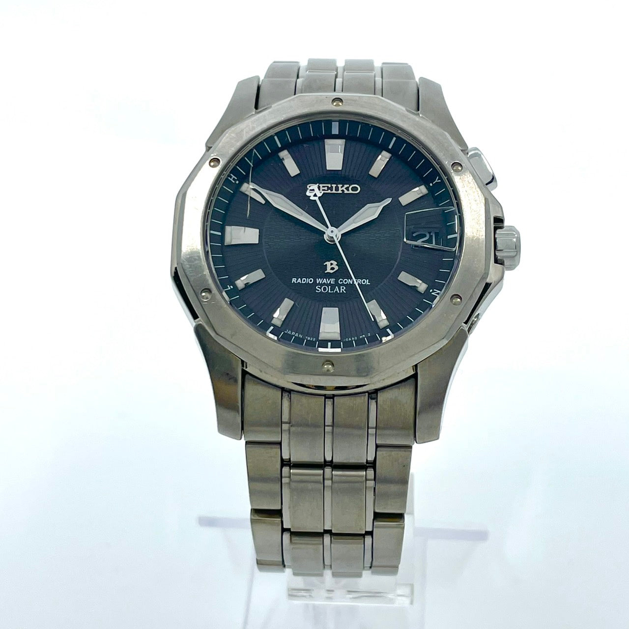 【稼働品】SEIKO BRIGHTZ セイコー ブライツ メンズ 腕時計 7B22-0AC0 電波ソーラー チタン ネイビー文字盤 シルバー 軽量 多機能 デイト ビジネス スタイリッシュ アナログ パーペチュアルカレンダー ワールドタイム 10気圧防水 G6