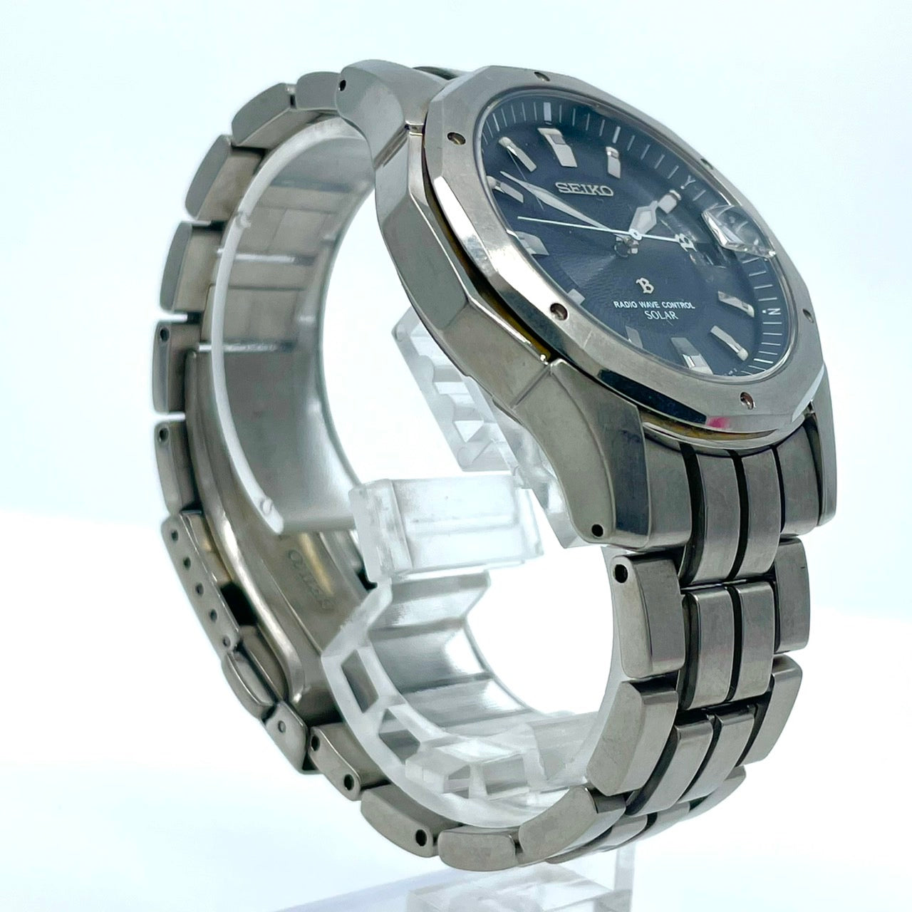 【稼働品】SEIKO BRIGHTZ セイコー ブライツ メンズ 腕時計 7B22-0AC0 電波ソーラー チタン ネイビー文字盤 シルバー 軽量 多機能 デイト ビジネス スタイリッシュ アナログ パーペチュアルカレンダー ワールドタイム 10気圧防水 G6