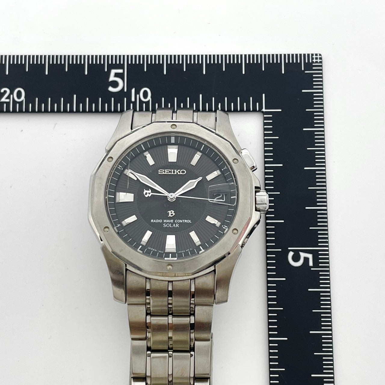 【稼働品】SEIKO BRIGHTZ セイコー ブライツ メンズ 腕時計 7B22-0AC0 電波ソーラー チタン ネイビー文字盤 シルバー 軽量 多機能 デイト ビジネス スタイリッシュ アナログ パーペチュアルカレンダー ワールドタイム 10気圧防水 G6