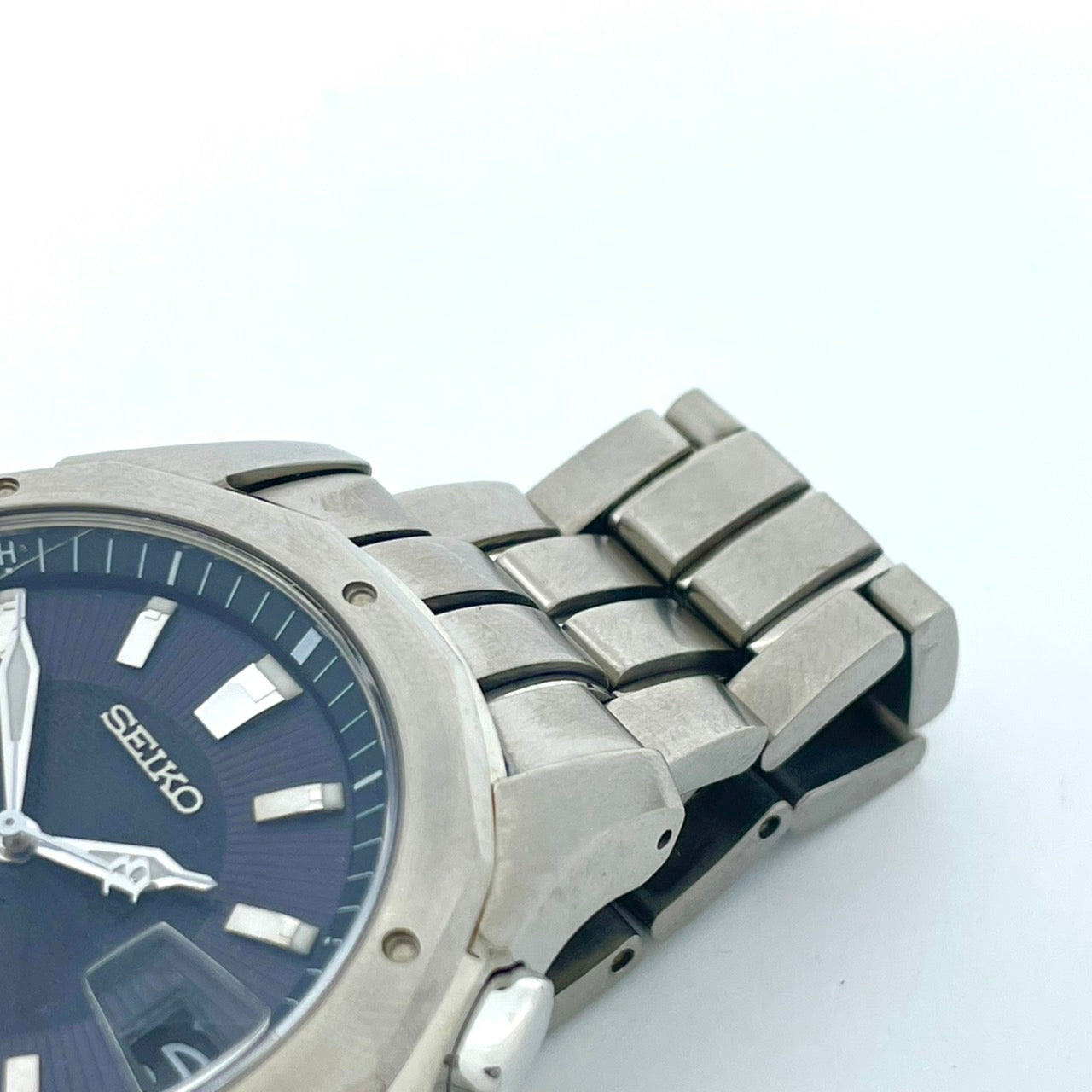 【稼働品】SEIKO BRIGHTZ セイコー ブライツ メンズ 腕時計 7B22-0AC0 電波ソーラー チタン ネイビー文字盤 シルバー 軽量 多機能 デイト ビジネス スタイリッシュ アナログ パーペチュアルカレンダー ワールドタイム 10気圧防水 G6