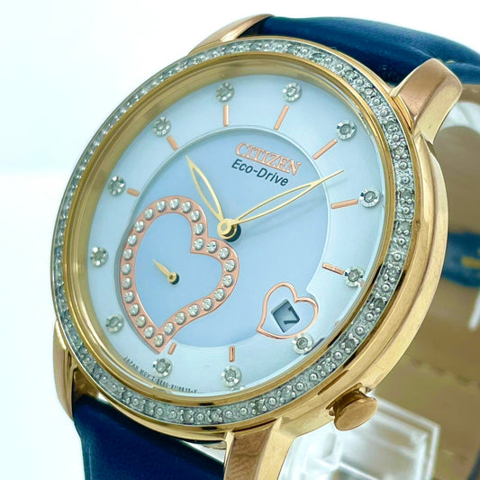 【動作確認済】シチズン CITIZEN エコドライブ レディース 腕時計 B690-S080410 ソーラー クリスタルベゼル ハートモチーフ ゴールド ネイビー エレガント ゴージャス クラシック ウォッチ G6