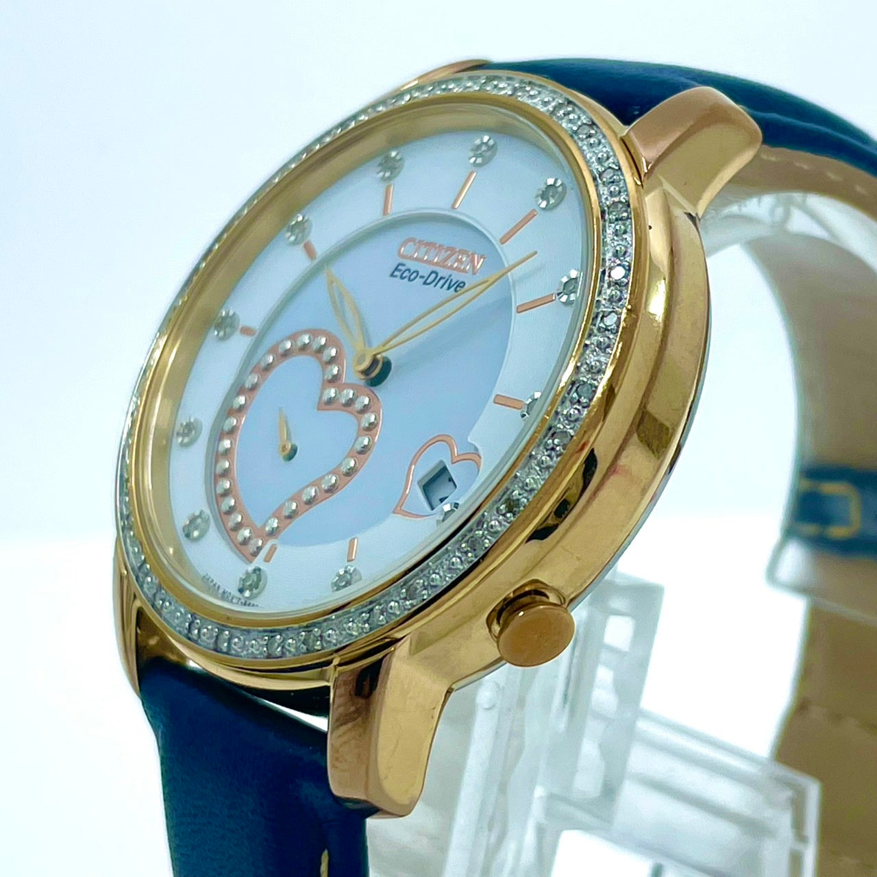 【動作確認済】シチズン CITIZEN エコドライブ レディース 腕時計 B690-S080410 ソーラー クリスタルベゼル ハートモチーフ ゴールド ネイビー エレガント ゴージャス クラシック ウォッチ G6