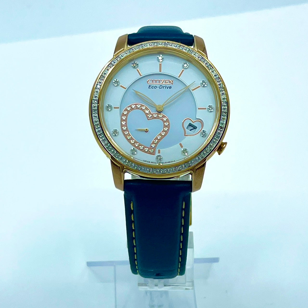 【動作確認済】シチズン CITIZEN エコドライブ レディース 腕時計 B690-S080410 ソーラー クリスタルベゼル ハートモチーフ ゴールド ネイビー エレガント ゴージャス クラシック ウォッチ G6