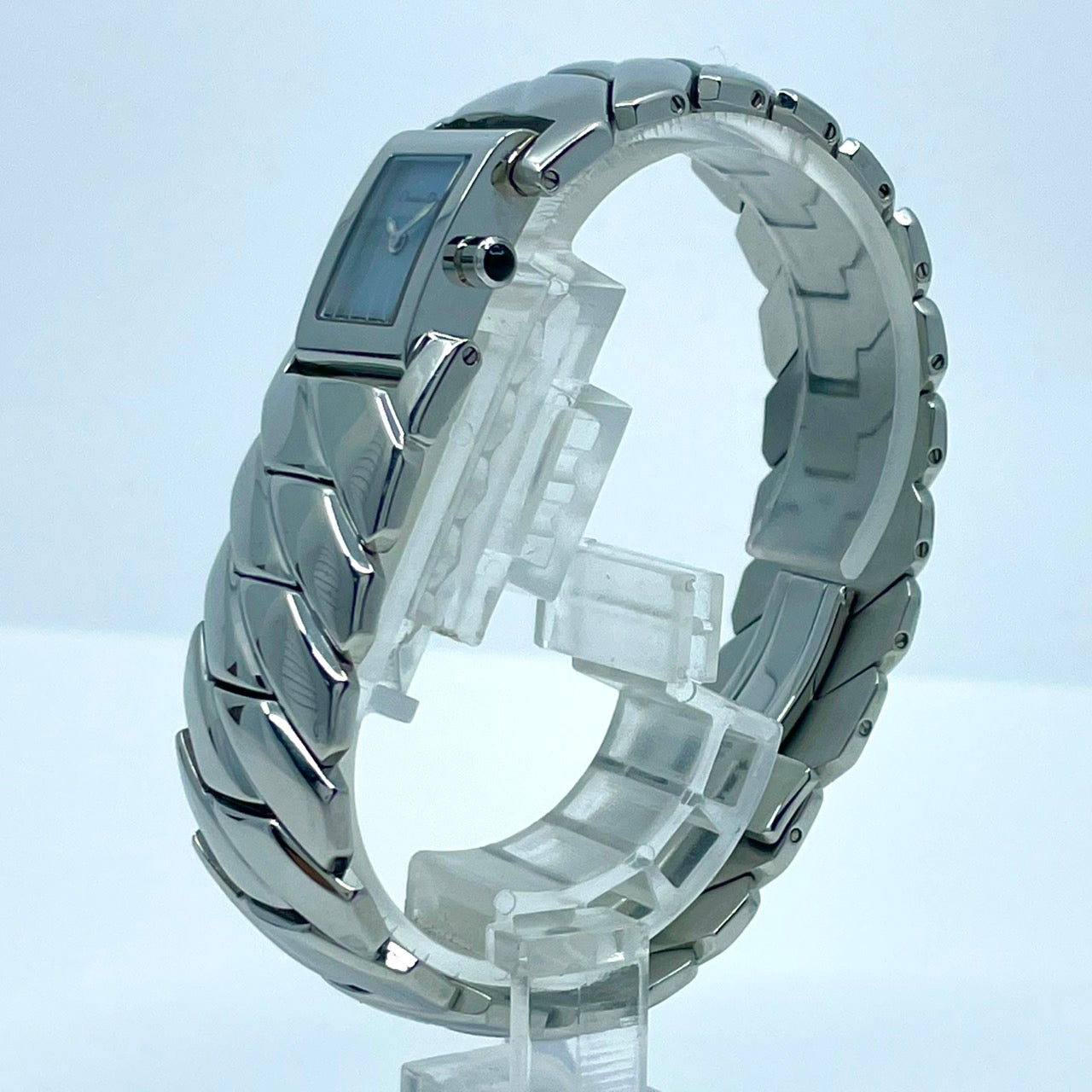 【稼働/美品】クリスチャンディオール 腕時計 D72-100 レディースウォッチ スクエア シルバー アイスブルー文字盤 クォーツ ブレスレットウォッチ エレガント ドレスウォッチ クラシック スイス製 高級ブランドウォッチ クリーニング済 G6