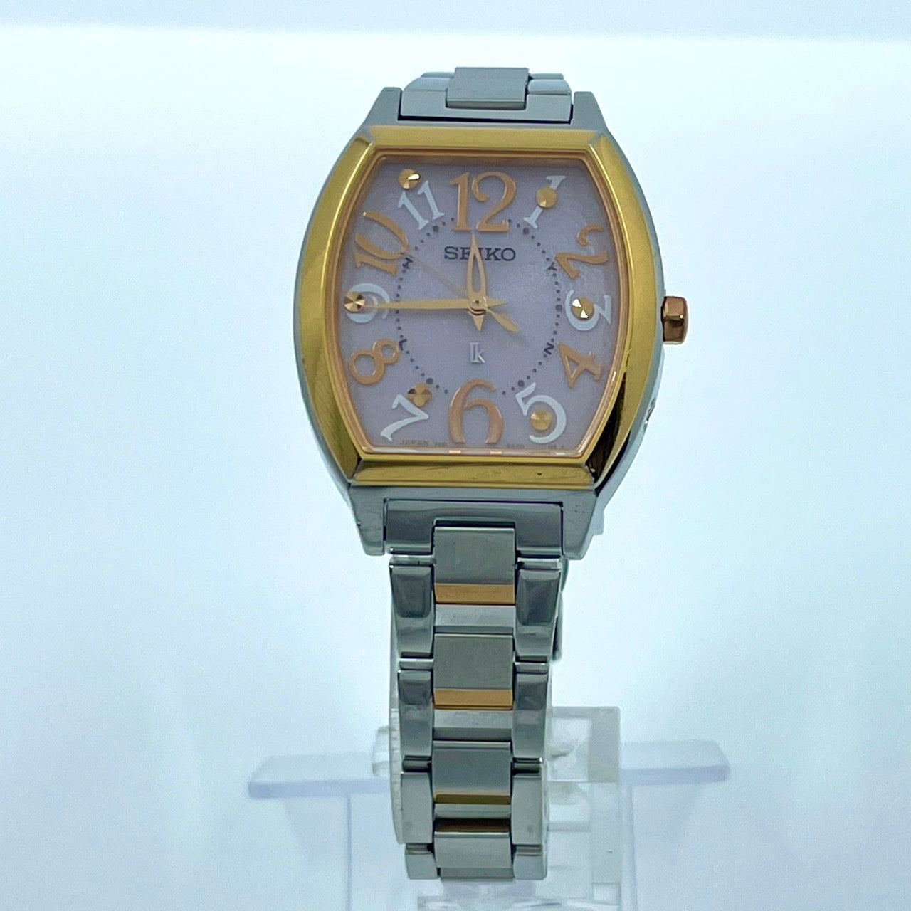 【稼働/美品】セイコー ルキア 3B51-0AE0 レディース 腕時計 ソーラー電波 トノー型 ピンク文字盤 シルバー ゴールド コンビ ステンレス エレガント クラシック ビジネス オフィス ファッションウォッチ クリーニング済 G6