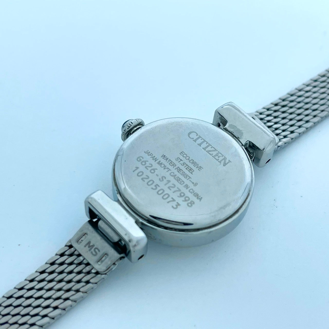 【稼働/美品】シチズン 腕時計 G626-S127998 レディース エコドライブ ソーラー シルバー シェル文字盤 ラウンド メッシュベルト クラシック エレガント ドレスウォッチ フェミニン ビジネス オフィス クリーニング済 G6