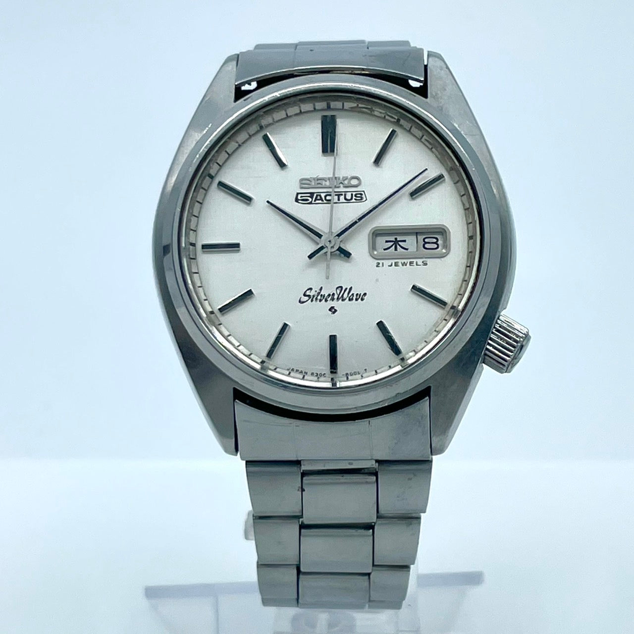 【稼働品／ビンテージ】セイコー 5アクタス シルバーウェーブ 6306-8000 腕時計 メンズ 自動巻き 21石 デイデイト 漢字曜日 シルバー文字盤 ラウンド アンティーク クラシック レトロ 希少モデル クリーニング済 G6