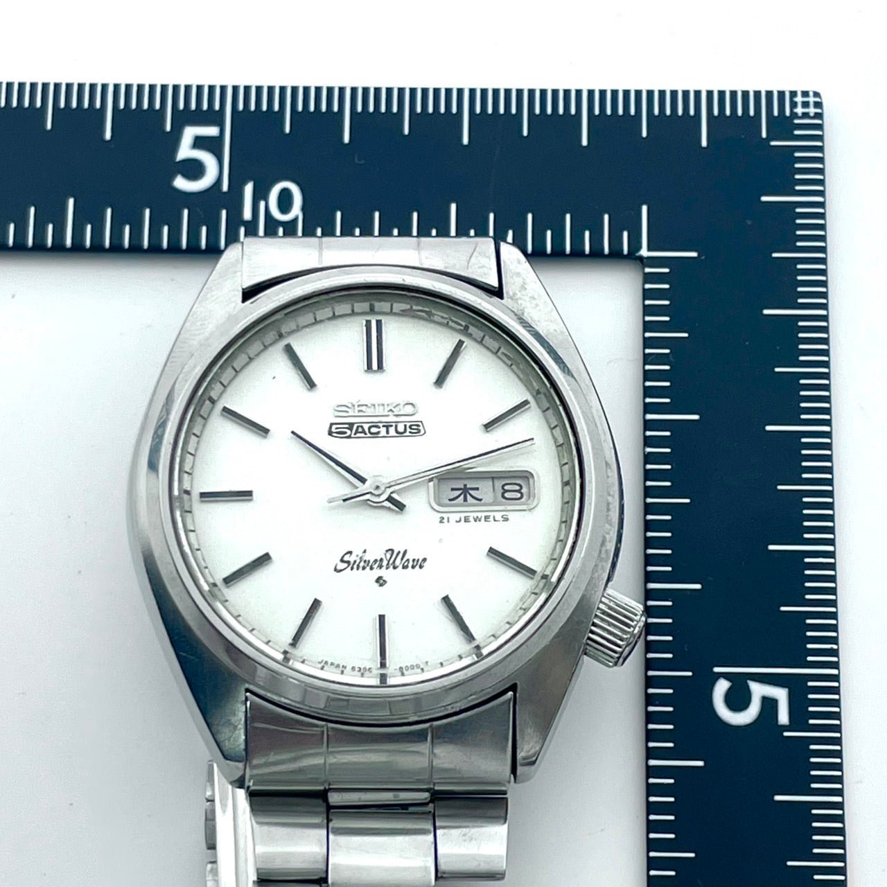 【稼働品／ビンテージ】セイコー 5アクタス シルバーウェーブ 6306-8000 腕時計 メンズ 自動巻き 21石 デイデイト 漢字曜日 シルバー文字盤 ラウンド アンティーク クラシック レトロ 希少モデル クリーニング済 G6