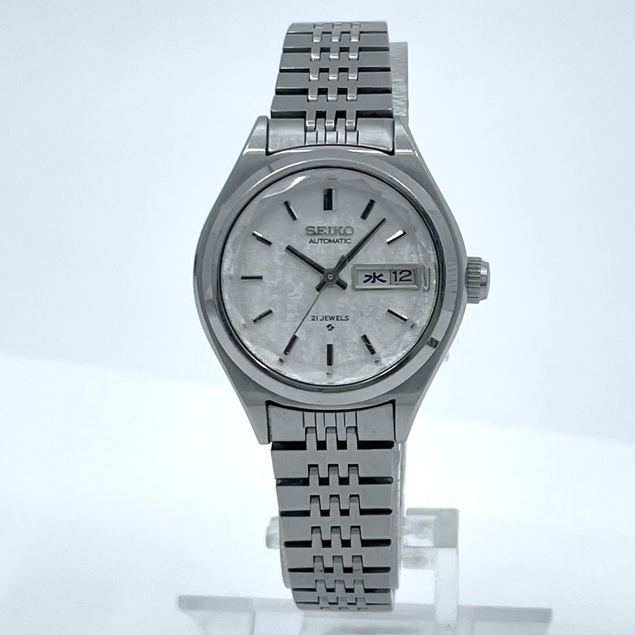 【稼働品】seiko セイコー 腕時計 2906-0110 レディース 自動巻き 21石 デイデイト 漢字曜日 シルバー文字盤 ラウンド アンティーク クラシック レトロ 希少モデル クリーニング済 G6