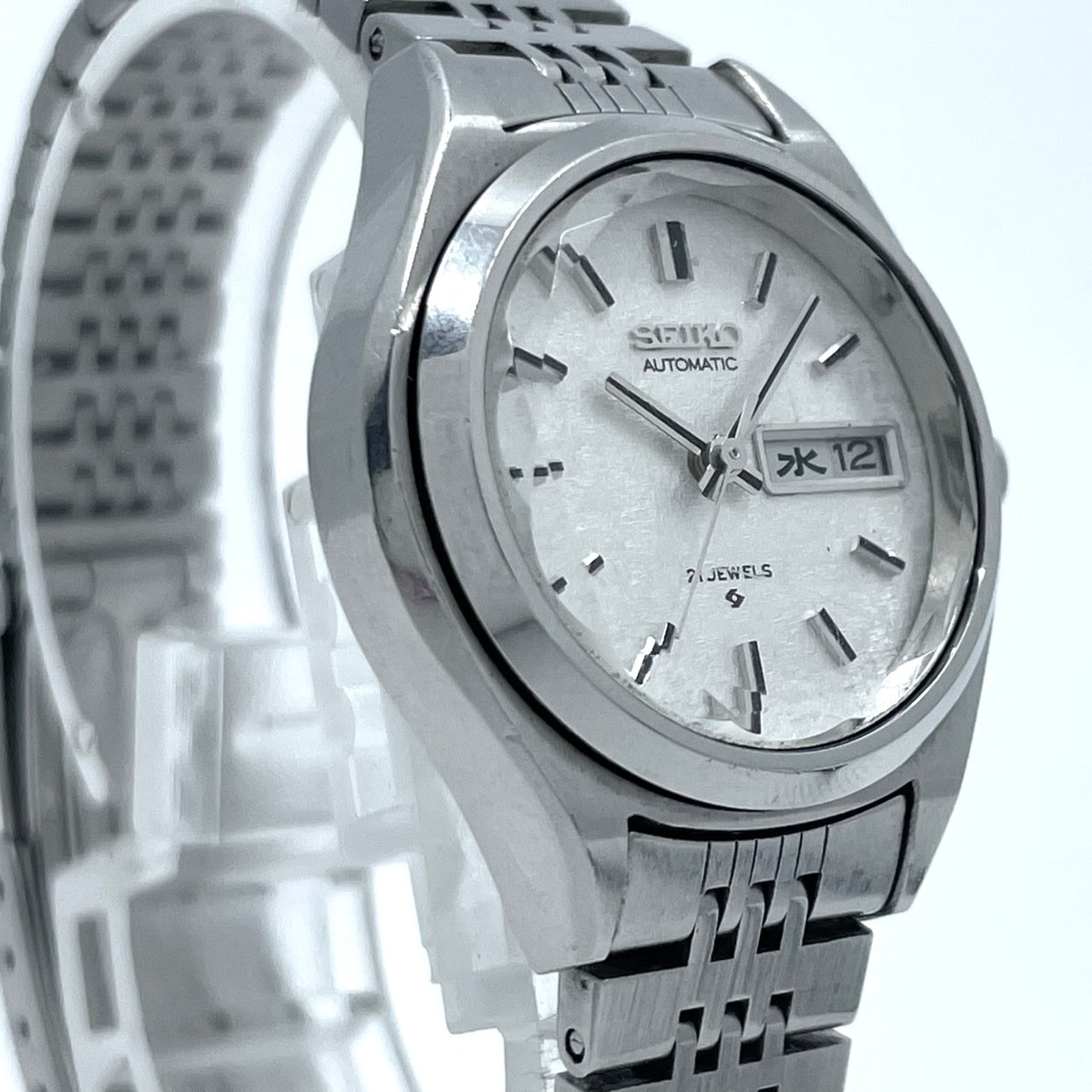 【稼働品】seiko セイコー 腕時計 2906-0110 レディース 自動巻き 21石 デイデイト 漢字曜日 シルバー文字盤 ラウンド アンティーク クラシック レトロ 希少モデル クリーニング済 G6