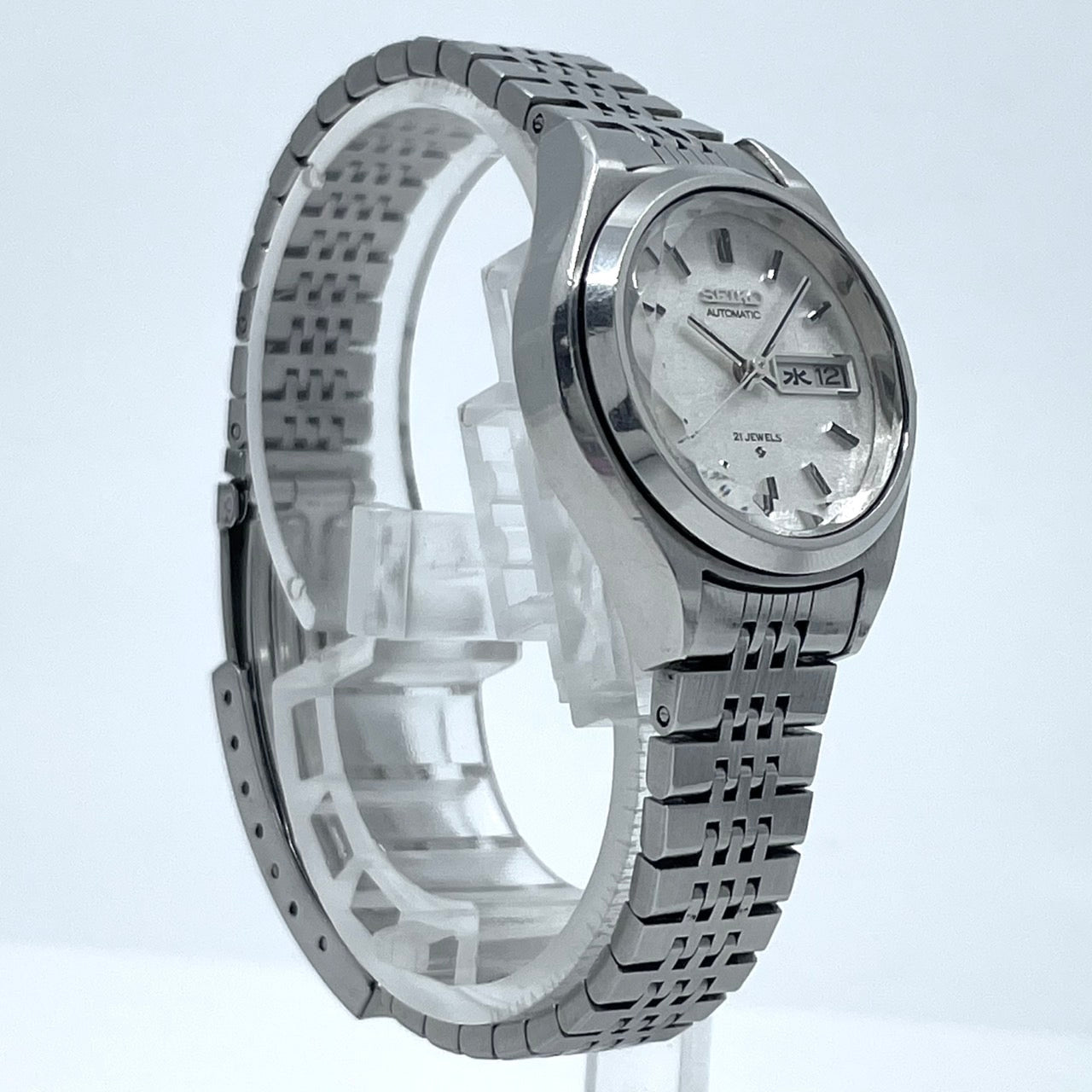 【稼働品】seiko セイコー 腕時計 2906-0110 レディース 自動巻き 21石 デイデイト 漢字曜日 シルバー文字盤 ラウンド アンティーク クラシック レトロ 希少モデル クリーニング済 G6