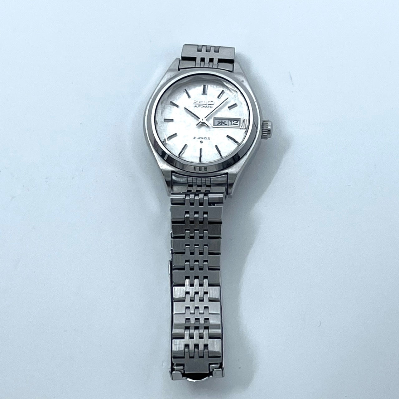 【稼働品】seiko セイコー 腕時計 2906-0110 レディース 自動巻き 21石 デイデイト 漢字曜日 シルバー文字盤 ラウンド アンティーク クラシック レトロ 希少モデル クリーニング済 G6